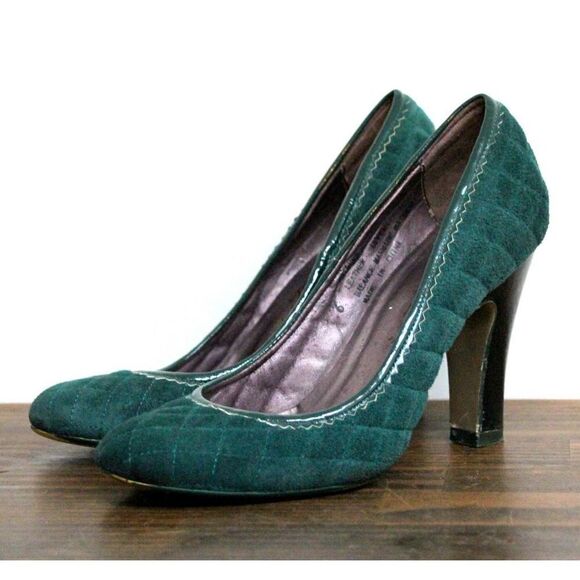 POETIC LICENCE QUILTED TEAL GREEN GENUINE LEATHER SUEDE HIGH HEEL PUMP SHOES 6M - Picture 7 of 13